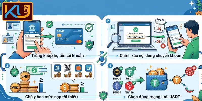 Nạp Tiền KUBET Dễ Dàng Với Hướng Dẫn Chi Tiết Từ A-Z 5 Lưu ý quan trọng dành cho người mới khi nạp tiền KUBET