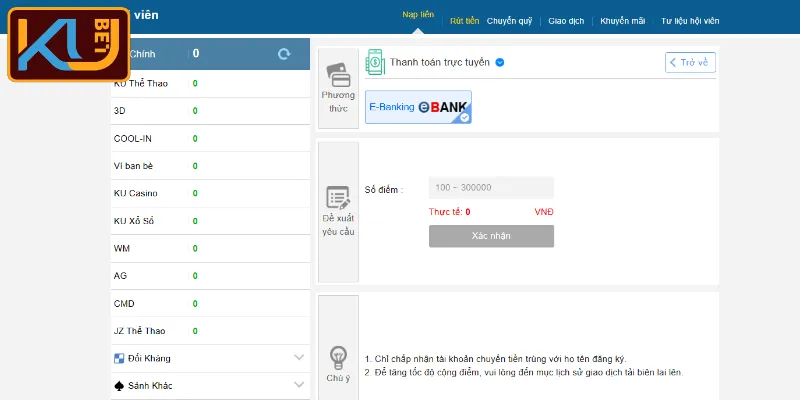 Nạp Tiền KUBET Dễ Dàng Với Hướng Dẫn Chi Tiết Từ A-Z 3 Nạp tiền KUBET qua giao dịch chuyển khoản ngân hàng