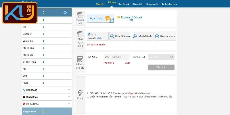 Rút tiền KUBET về tài khoản ngân hàng theo đúng mẫu